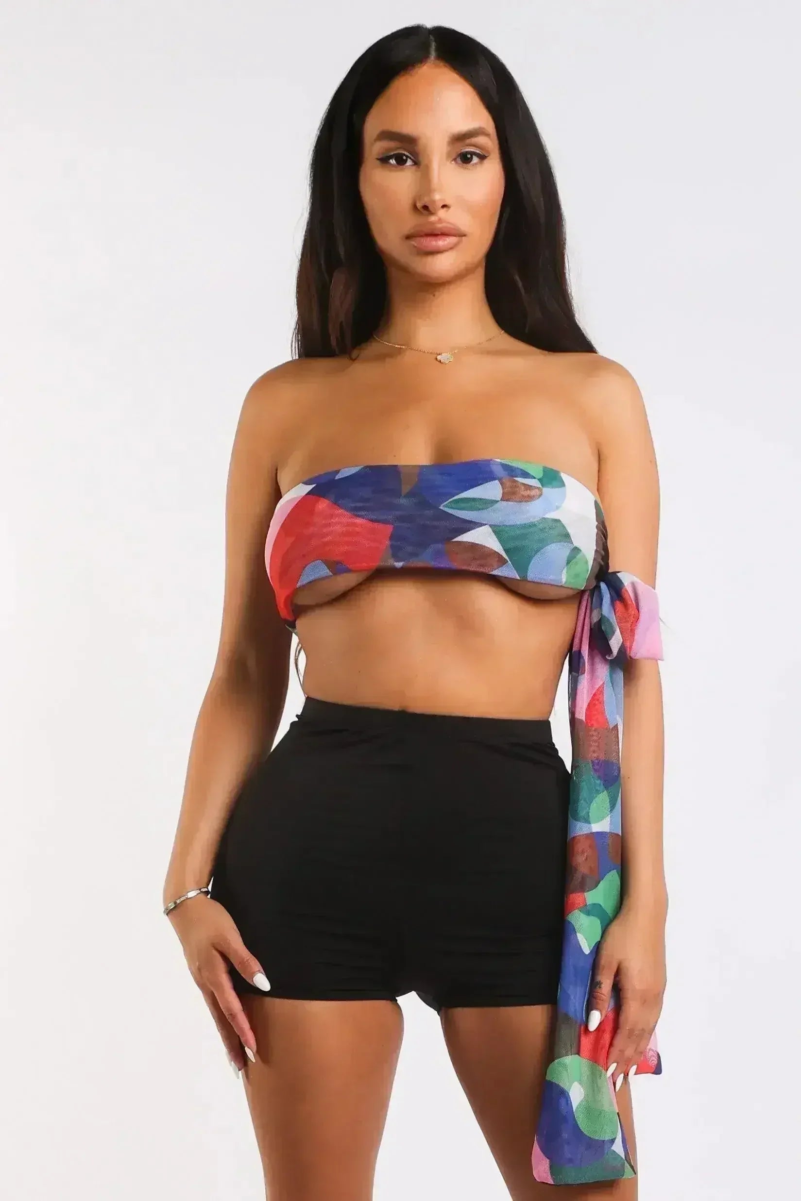 Multiway Retro Paisley Printed Crop Halter Wrap Top One Size RED - Femstylo