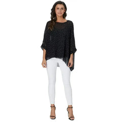 Black Polkadot Chiffon Tunic Top - Batwing Sleeves | Femstylo - Femstylo