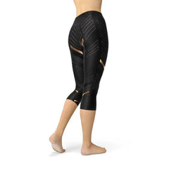 Womens Sports Stripes Black Capri Leggings - Femstylo