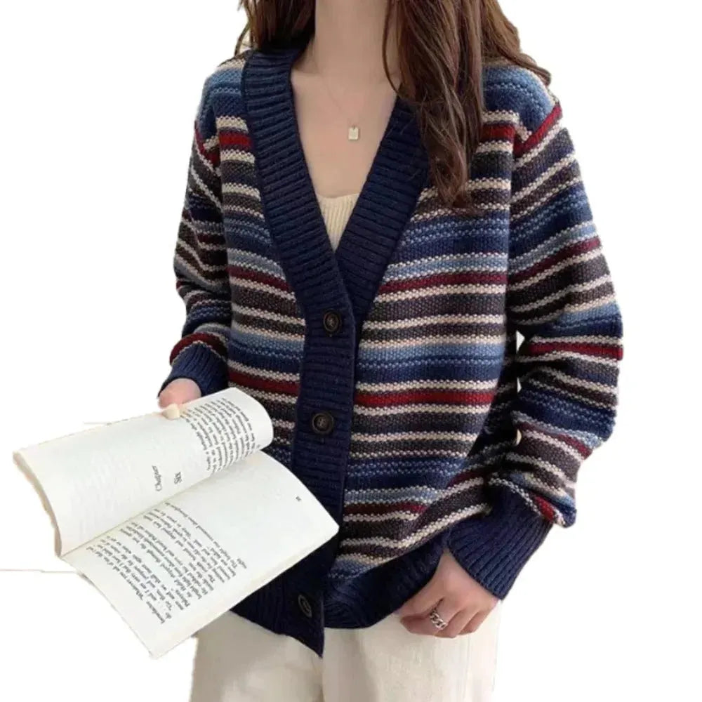 Womens Button Down Striped Cardigan - Femstylo