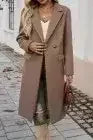 Dark Khaki Single Breasted Lapel Collar Flap Pocketed Overcoat - Femstylo
