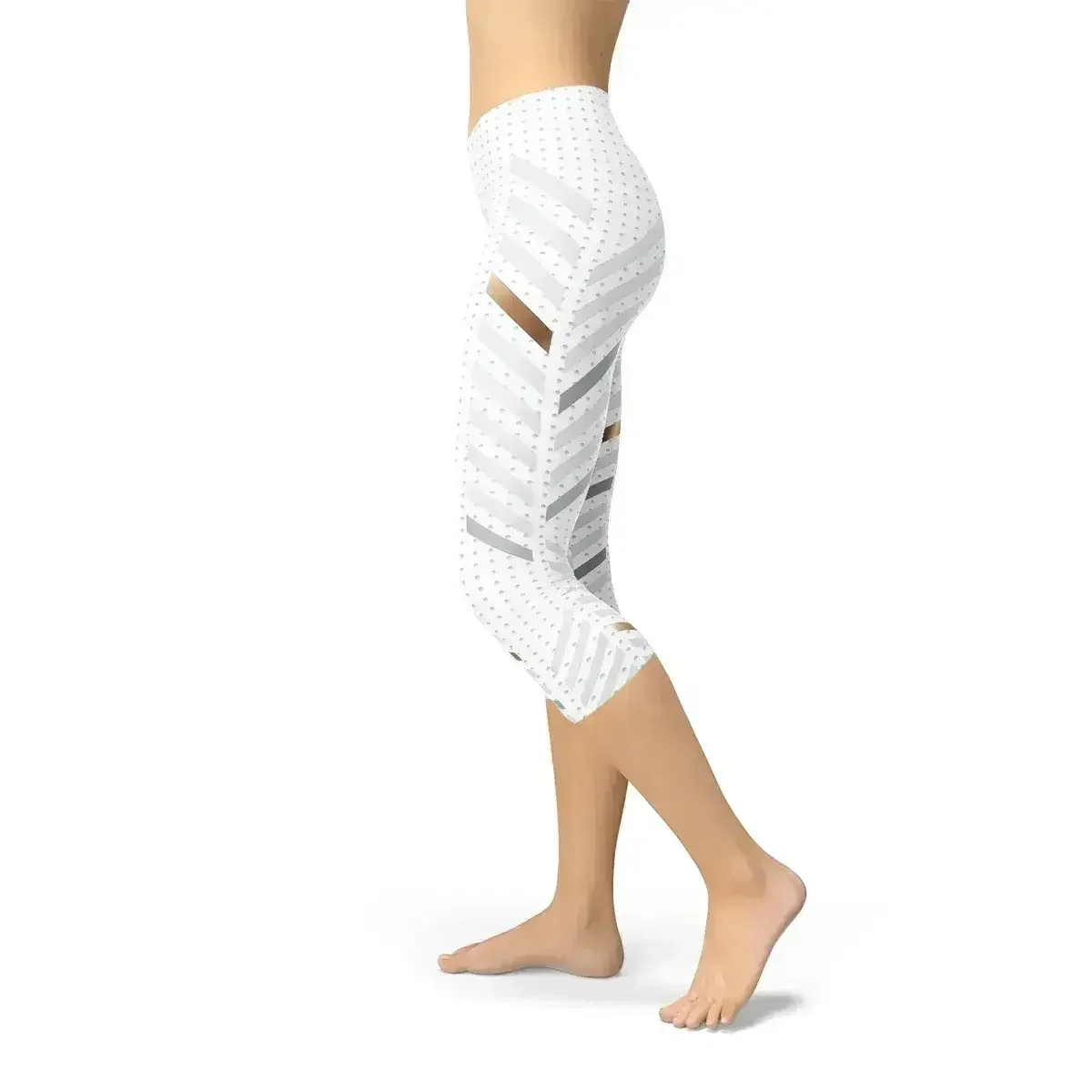 Womens White Stripes Capri Leggings - Femstylo