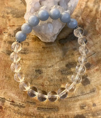 Angelite Celestite & Crystal Quartz Bracelet! Genuine Gemstones! - Femstylo