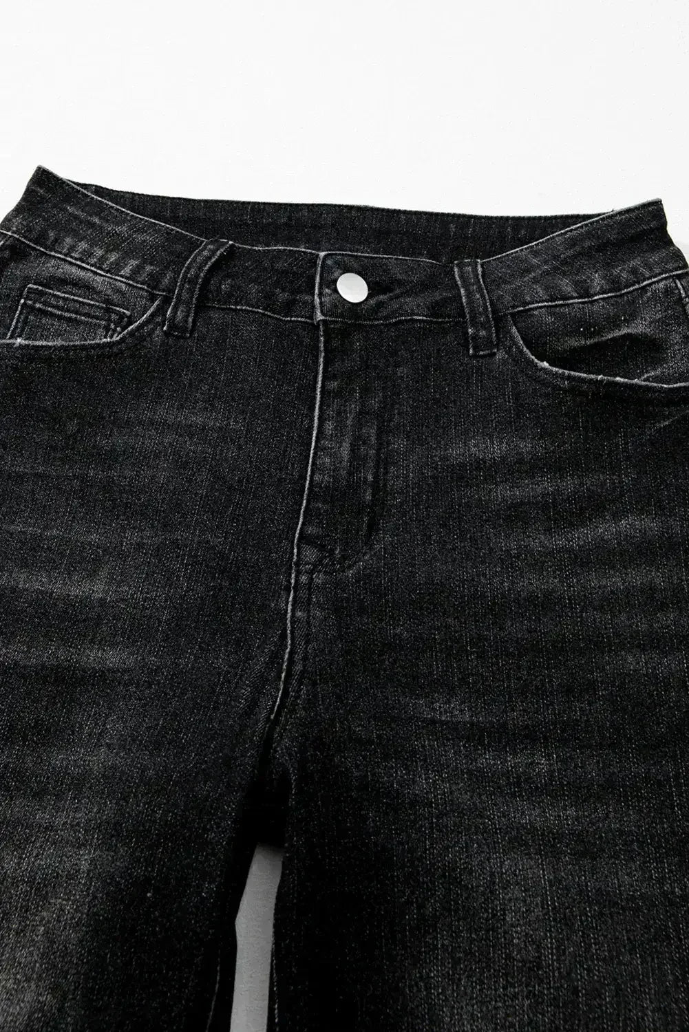 Sail Blue Mineral Wash Raw Hem High Waist Flared Jeans - Femstylo
