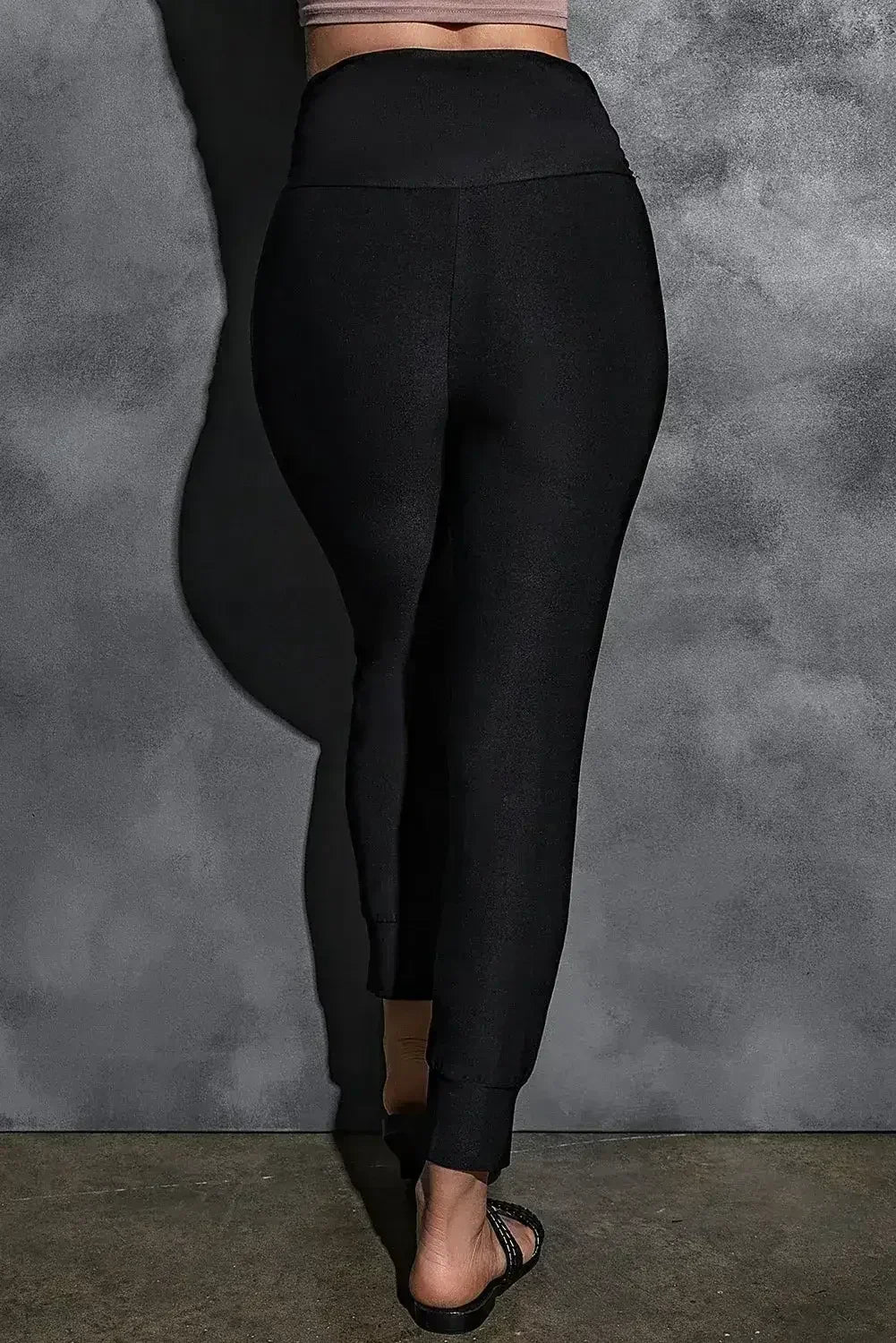 Black Pleated Casual Pocket High Waisted Leggings - Femstylo