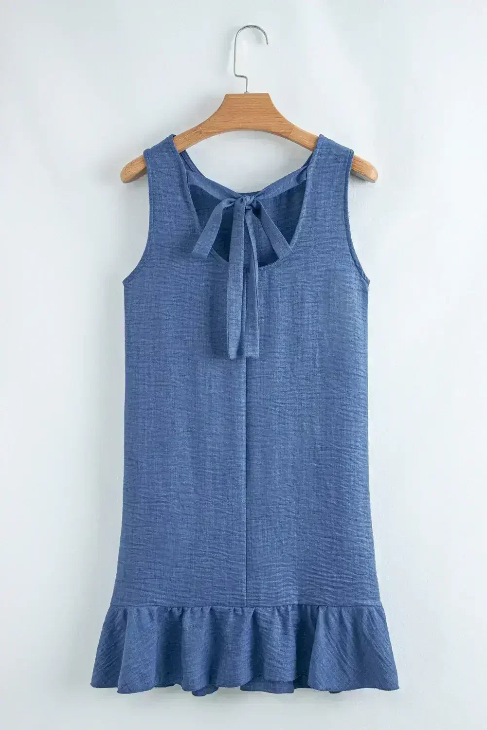 Ashleigh Blue Sleeveless Knot Backless Ruffle Hem Mini Dress - Femstylo