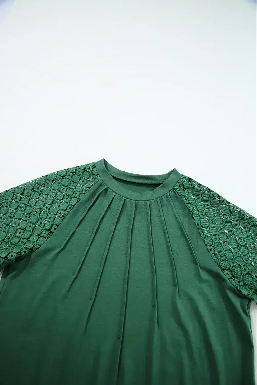 Pale Khaki Seamed Detail Contrast Lace Raglan Sleeve Tee - Femstylo
