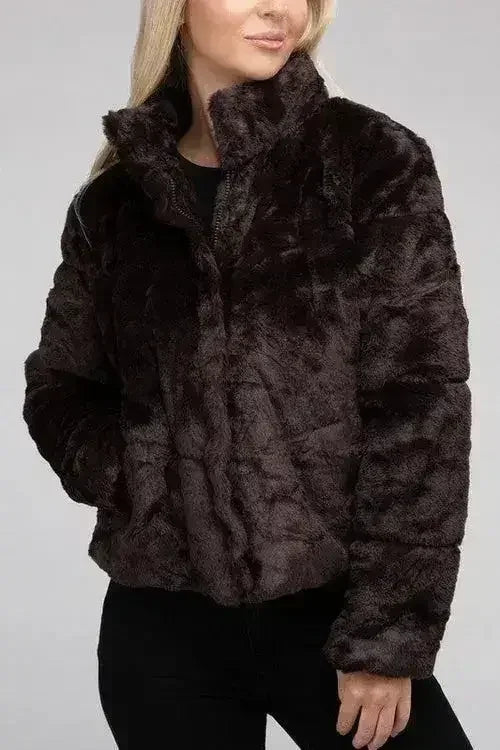 Fluffy Zip-Up Sweater Jacket - Femstylo