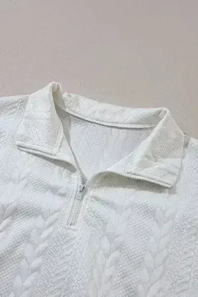 Textured Quarter Zip Long Sleeve Sweatshirt - Femstylo