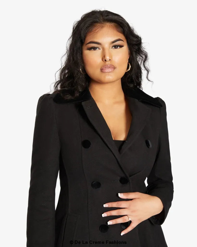 Velvet Trim Skater Coat - Royal Inspired | Femstylo