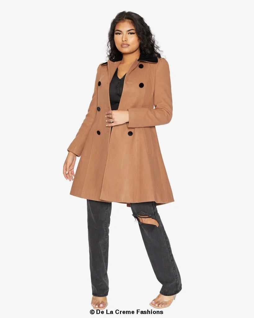 Velvet Trim Skater Coat - Royal Inspired | Femstylo