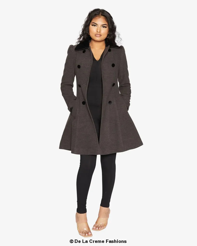 Velvet Trim Skater Coat - Royal Inspired | Femstylo