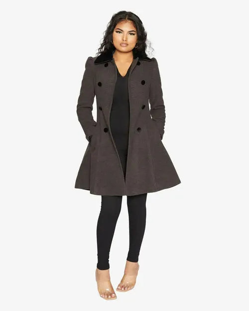 Velvet Trim Skater Coat - Royal Inspired | Femstylo