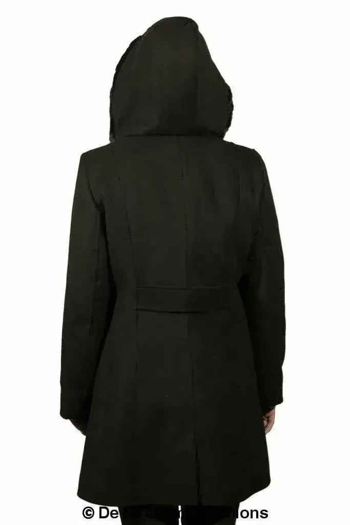 De La Creme - Women's Faux Fur Trim Hooded Coat - Femstylo