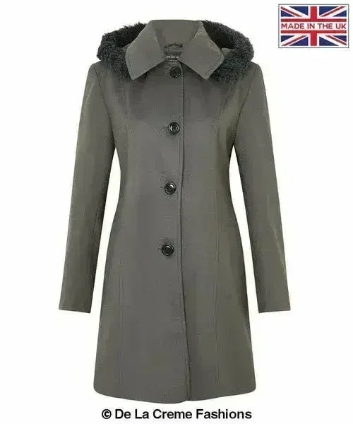 De La Creme - Women's Faux Fur Trim Hooded Coat - Femstylo
