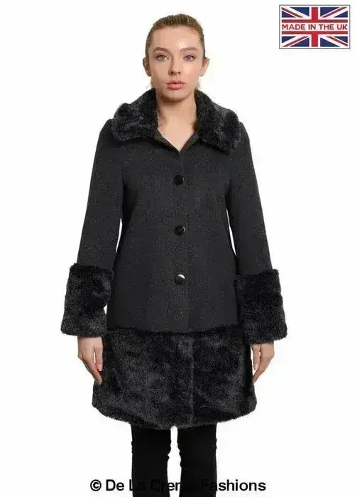 De La Creme - Womens Faux Fur Trim Wool Mix Coat - Femstylo
