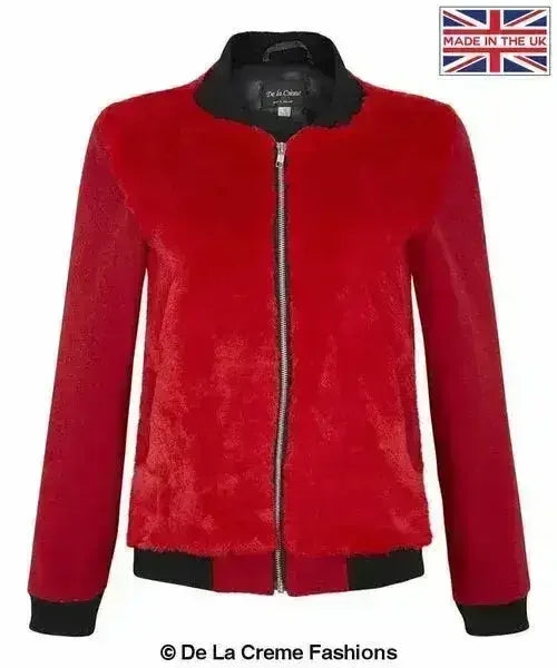 De La Creme - Womens Faux Fur Zip-Thru Varsity Bomber Jacket - Femstylo