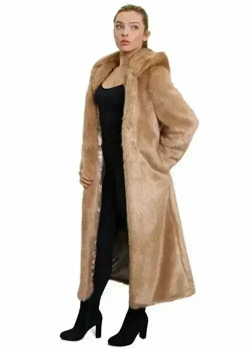 De La Creme - Womens Iconic Faux Fur Hooded Long Coat - Femstylo