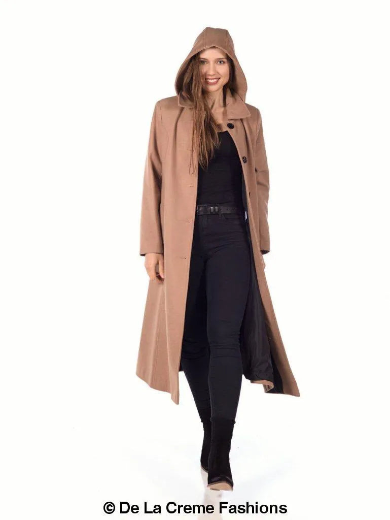 Faux Wool Longline Hooded Winter Coat