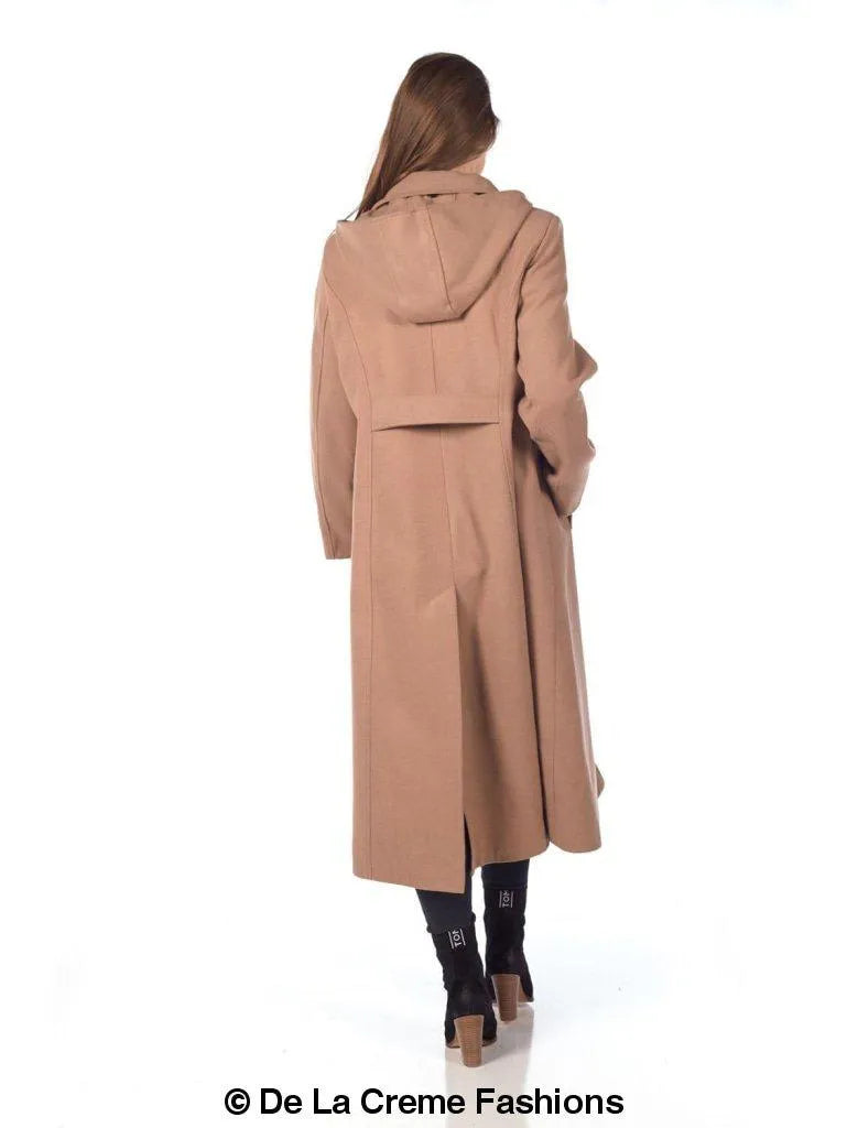 Faux Wool Longline Hooded Winter Coat