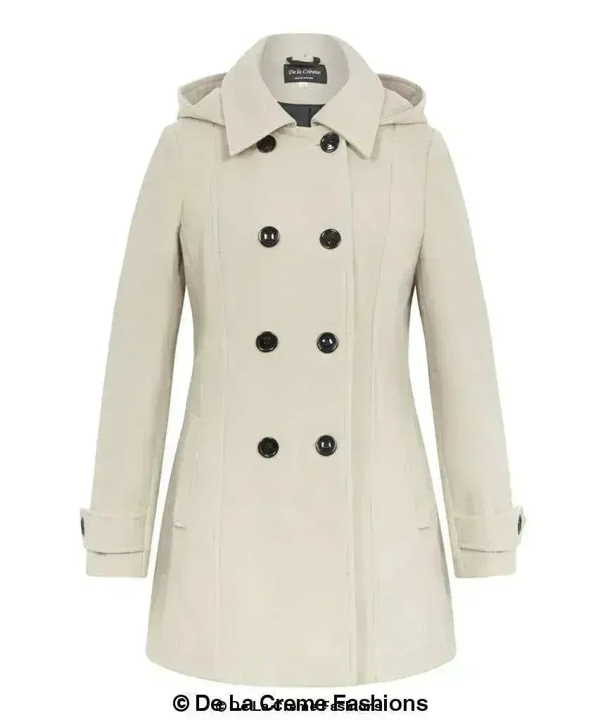 Womens Wool Feel Double Breasted Hooded Coat - Femstylo