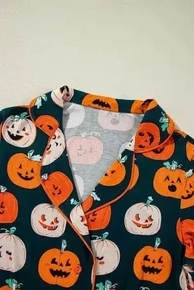 Pumpkin Printed Short Sleeve Top and Pants Lounge Set - Femstylo