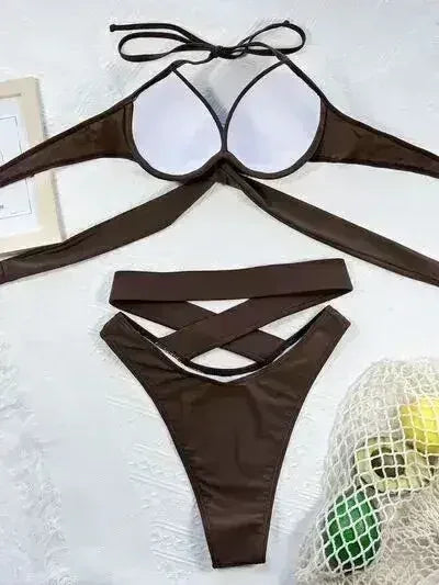 Crisscross Halter Neck Bikini Set - Femstylo