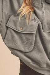 Aemi + Co Exposed Seam Half Zip Sweatshirt with Pockets - Femstylo