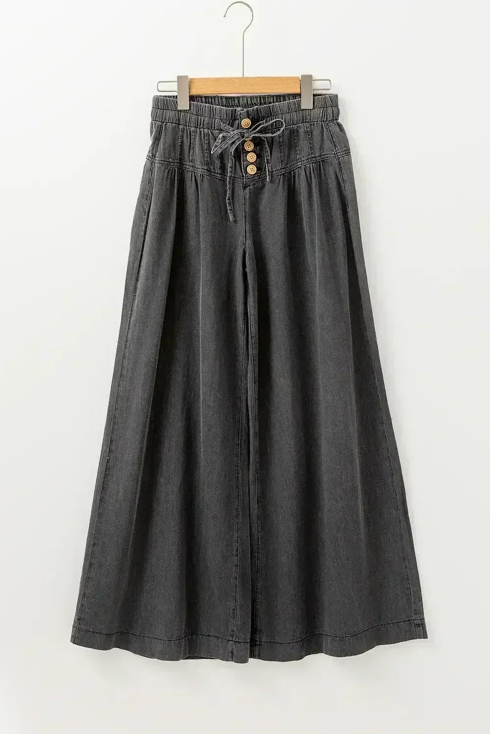 Carbon Grey Mineral Wash Button High Waist Wide Leg Jeans - Femstylo
