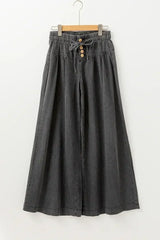 Carbon Grey Mineral Wash Button High Waist Wide Leg Jeans - Femstylo