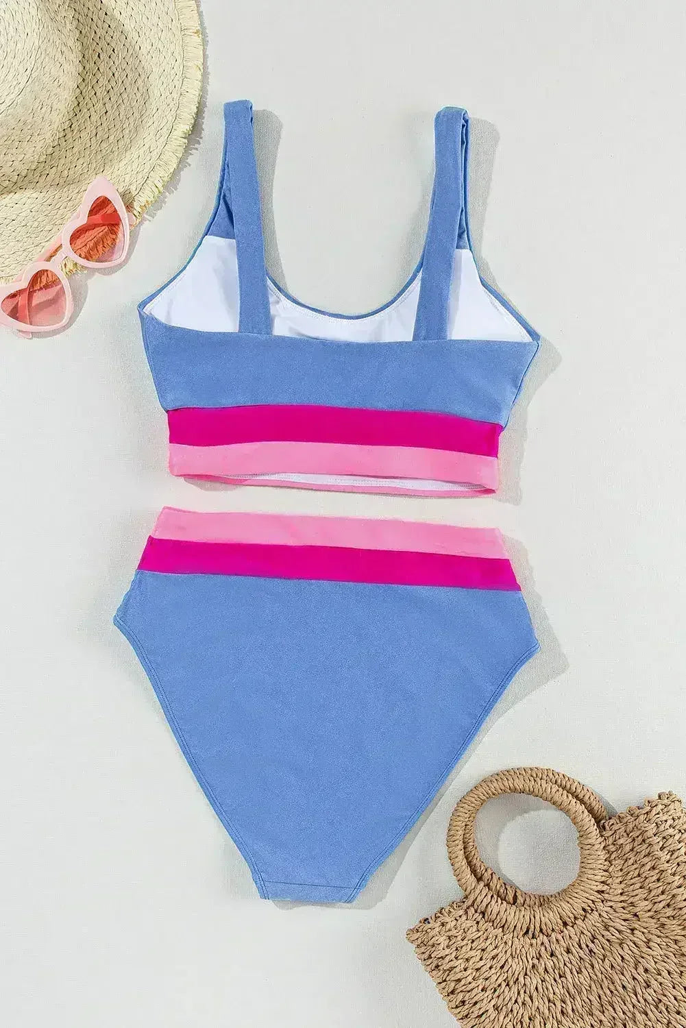 Light Blue Colorblock High Waisted Bikini Swimsuit - Femstylo