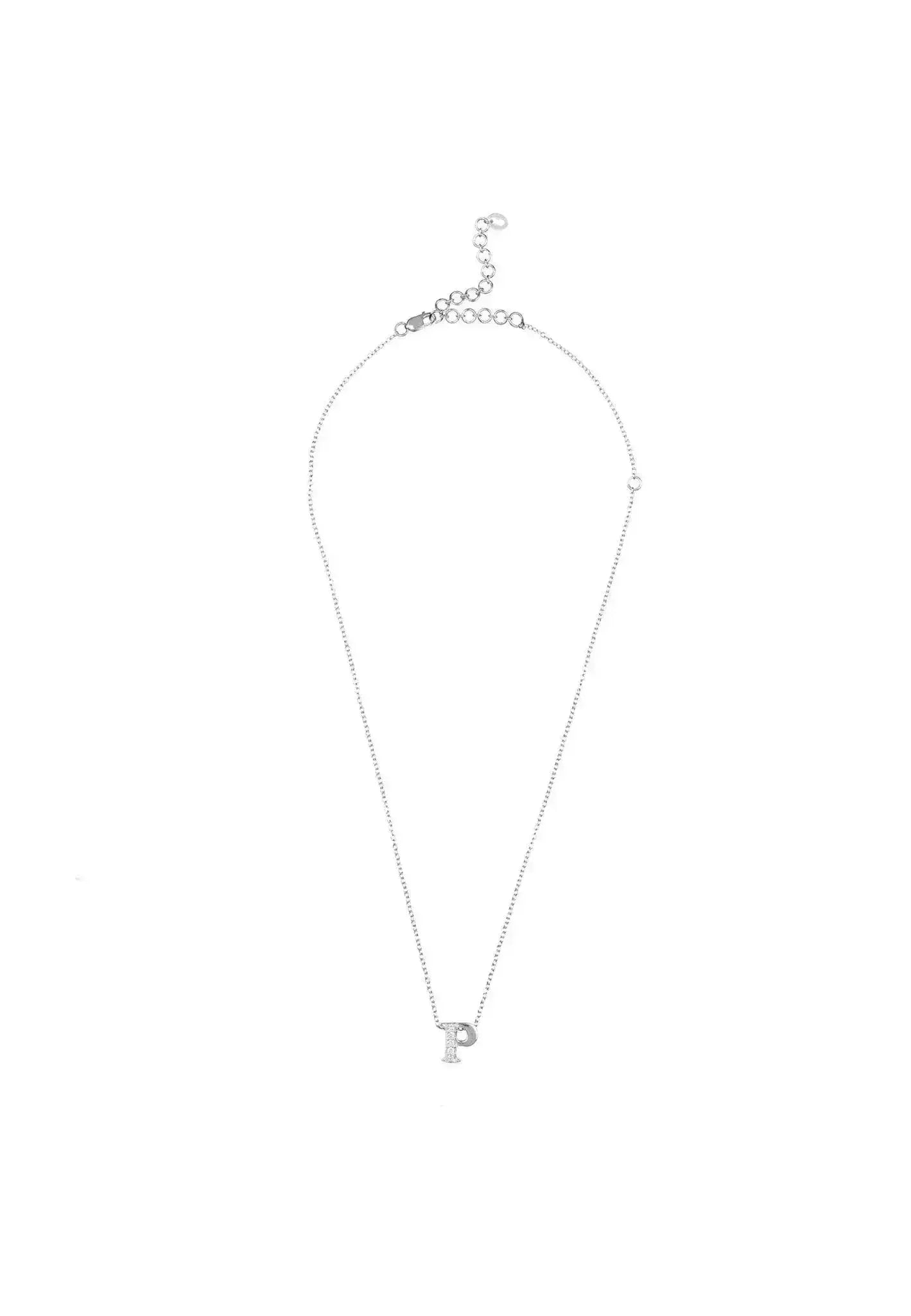 Diamond Initial Letter Pendant Necklace Silver P - Femstylo