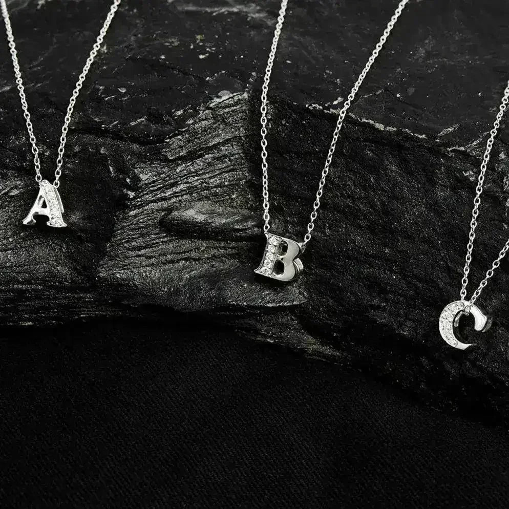 Diamond Initial Letter Pendant Necklace Silver P - Femstylo