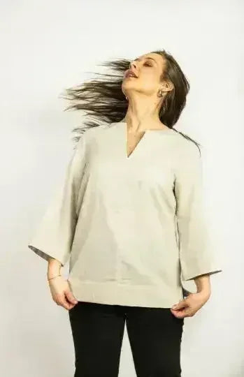 Asphalt Grey Linen Oversize Top – Modern & Comfortable Blouse - Femstylo