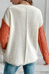 Color Block Round Neck Long Sleeve Sweater - Femstylo