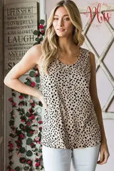Heimish Full Size Front Button Animal Print Sleeveless Top Plus Size - Femstylo