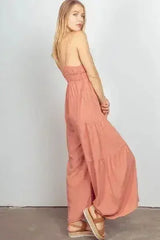 VERY J Sleeveless Ruched Wide Leg Jumpsuit - Femstylo