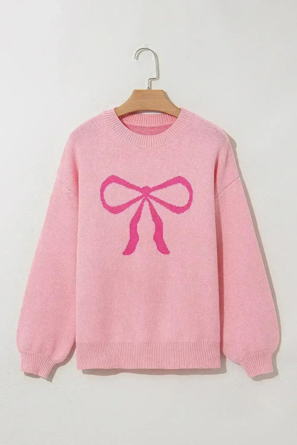 Pink Bow Round Neck Pullover Sweater - Femstylo