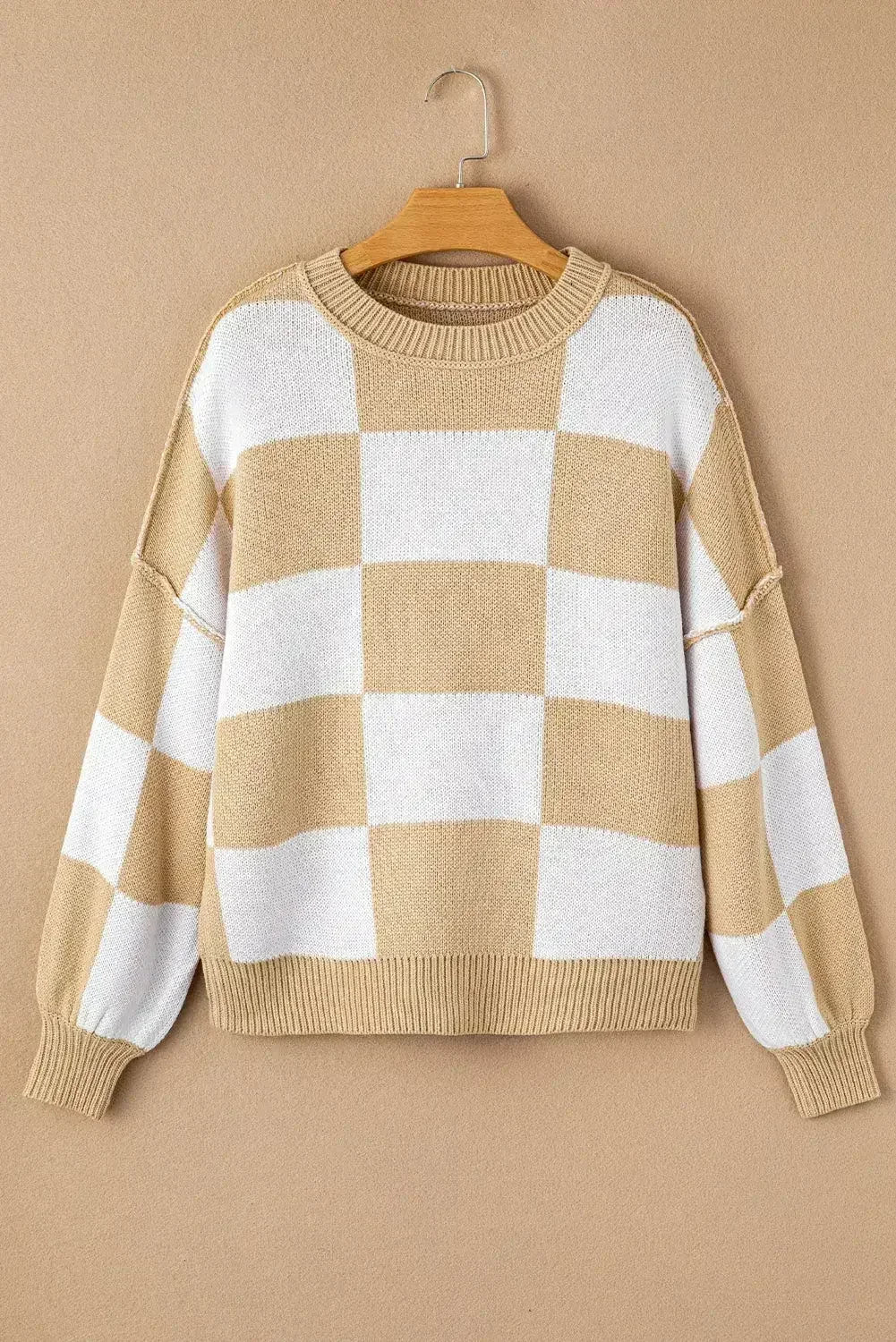 Green Checkered Bishop Sleeve Pullover Sweater - Femstylo