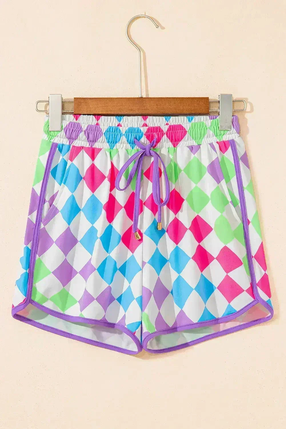 Black Checkered Drawstring Elastic Waist Casual Shorts - Femstylo