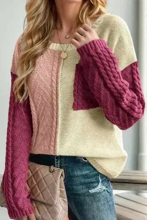 Double Take Full Size Color Block Drop Shoulder Sweater - Femstylo