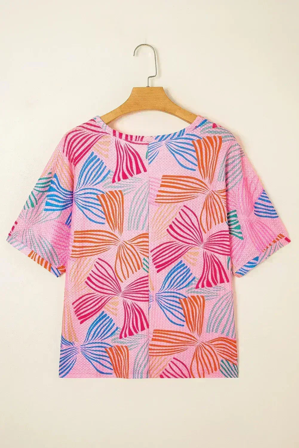 Sky Blue Bowknot Print Waffle Loose Tee - Femstylo