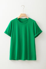 Bright Green Solid Color Basic Crew Neck Tee
