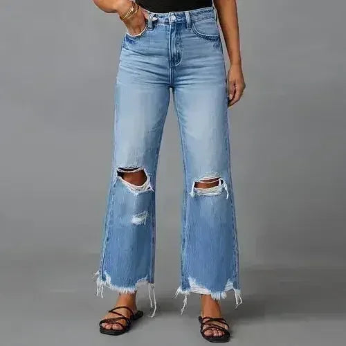 SkyFade™ – Ripped Wide-Leg High Waist Jeans - Femstylo