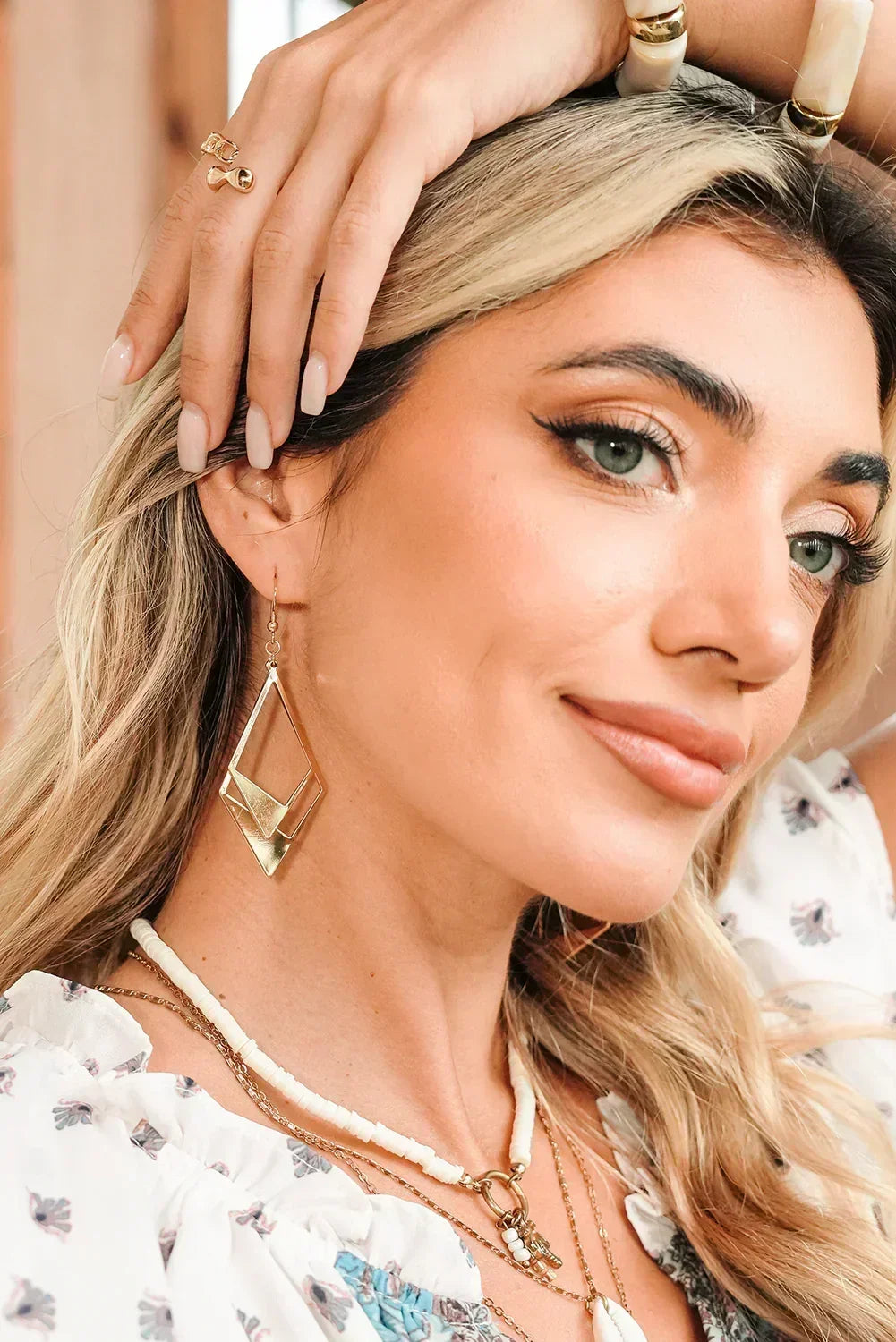 Gold Geometric Hollow Out Drop Earrings