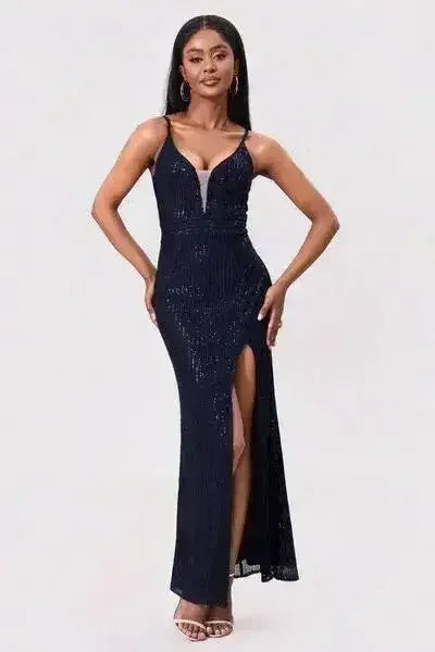 Split Sequin Backless Maxi Cami Dress - Femstylo
