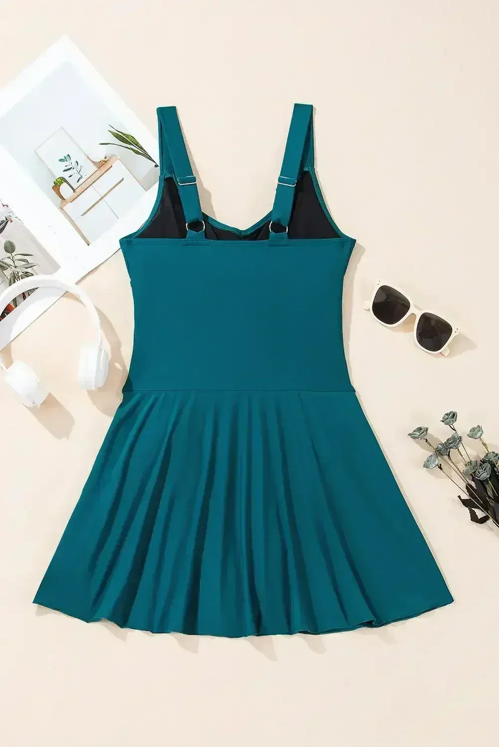 Navy Blue Adjustable Straps Cutout Ruched Knot Slit One Piece Swim Dress - Femstylo
