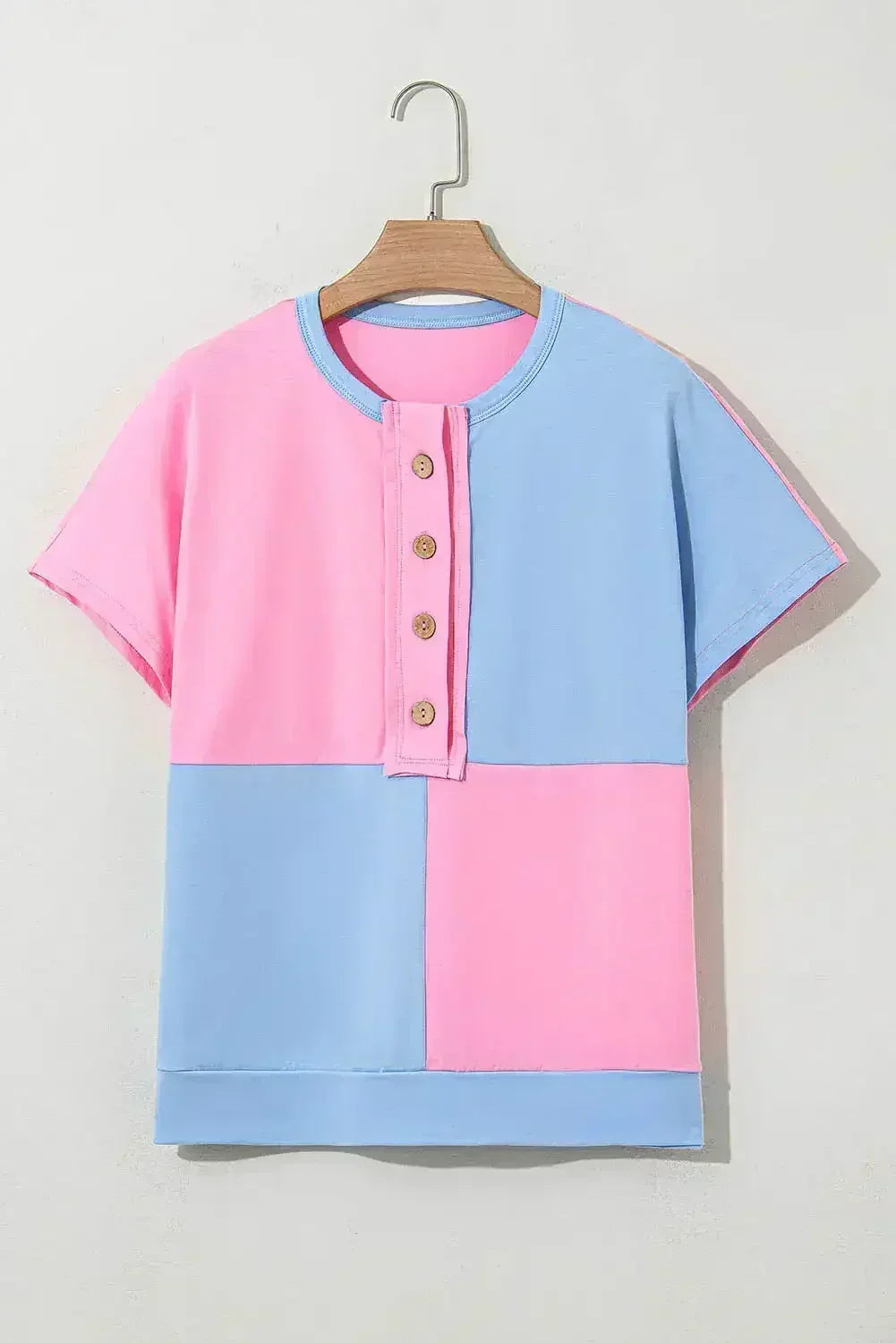 Mint Green Colorblock Half Buttons Henley T Shirt - Femstylo