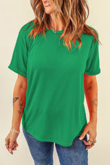 Bright Green Solid Color Basic Crew Neck Tee