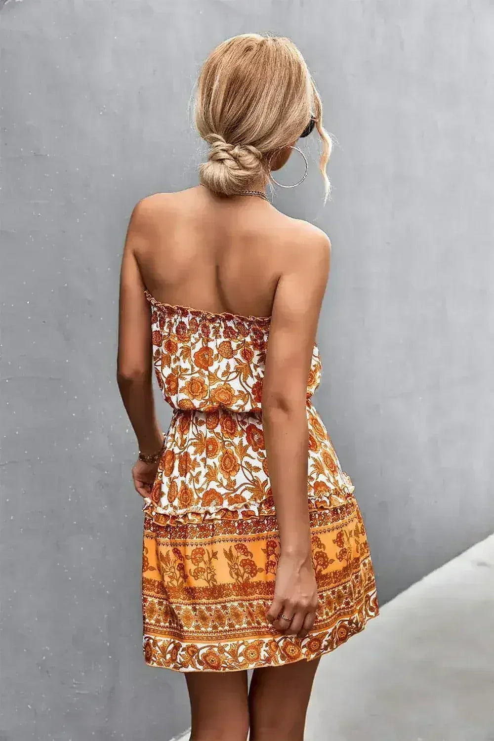 Women's Bohemian Floral Print Strapless Dress Summer Beach Dress - Femstylo